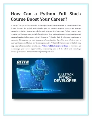 How Can a Python Full Stack Course Boost Your Career