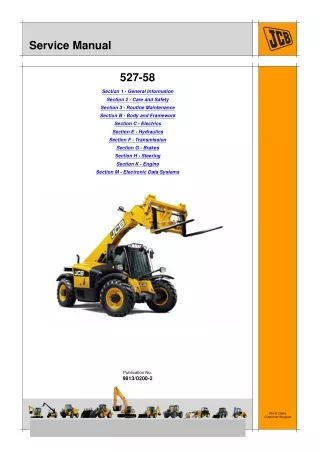 JCB 527-58 T3 FS TELESCOPIC HANDLER Service Repair Manual SN：01473000-01473539