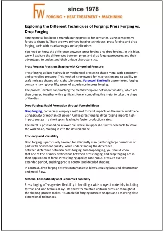 Exploring the Different Techniques of Forging and Press Forging vs. Drop Forging