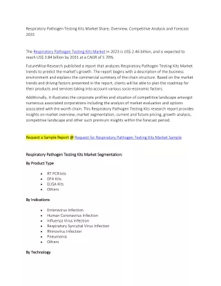 Respiratory Pathogen Testing Kits Market Share, Overview, Competitive Analysis a