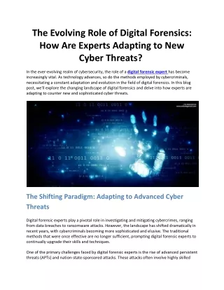 The Evolving Role of Digital Forensics: How Are Experts Adapting to New Cyber