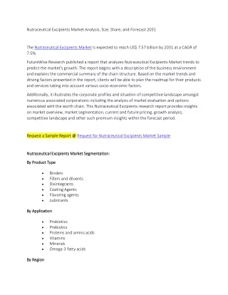 Nutraceutical Excipients Market Analysis, Size, Share, and Forecast 2031