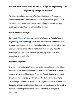 Solamalai College of Engineering: Top Engineering College in Madurai