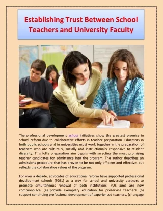 Establishing Trust Between School Teachers and University Faculty