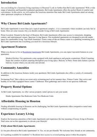 Explore the Luxurious Amenities at Bel-Lindo Apartments in Houston