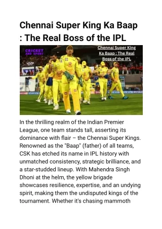 Chennai Super King Ka Baap  The Real Boss of the IPL