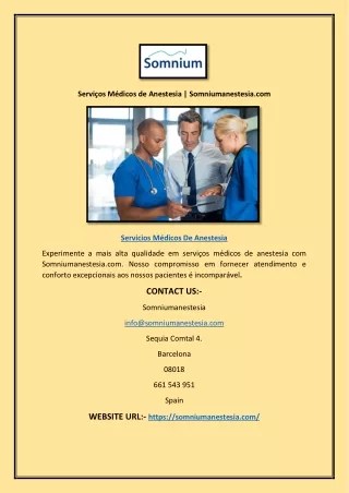 Serviços Médicos de Anestesia | Somniumanestesia.com