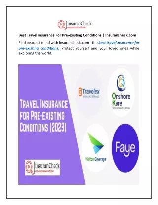 Best Travel Insurance For Pre-existing Conditions  Insurancheck.com