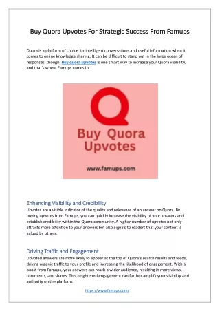 Buy Quora Upvotes For Strategic Success From Famups