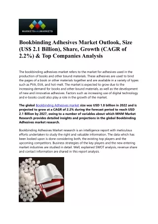 Bookbinding Adhesives Market Analysis: Impact on Publishing Industry