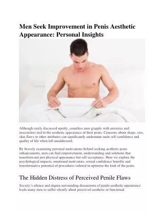 Men Seek Improvement in Penis Aesthetic Appearance Personal Insights