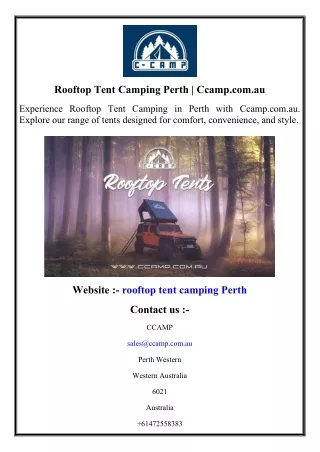 Rooftop Tent Camping Perth  Ccamp.com