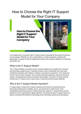 How to Choose the Right IT Support Model for Your Company