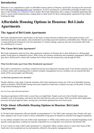 Affordable Housing Options in Houston: Bel-Lindo Apartments