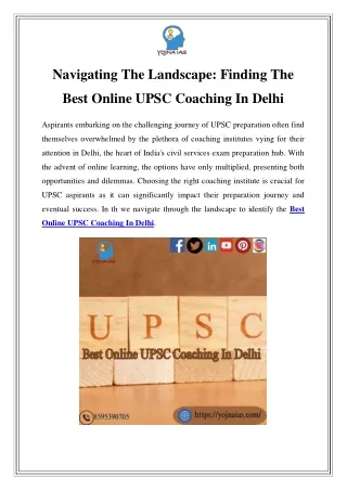 Unlock Success: Yojna IAS - Premier Online UPSC Coaching in Delhi