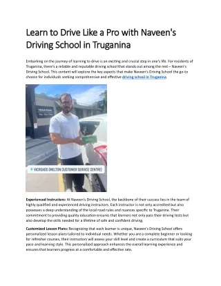 Learn to Drive Like a Pro with Naveen's Driving School in Truganina