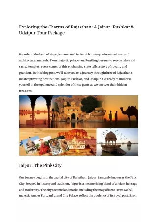 Exploring the Charms of Rajasthan_ A Jaipur, Pushkar & Udaipur Tour Package