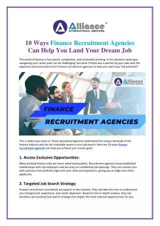 10 Ways Finance Recruitment Agencies Can Help You Land Your Dream Job