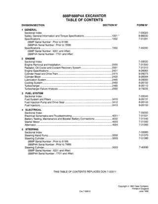 CASE 888P4A Excavator Service Repair Manual