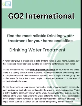 Find the most reliable Drinking water treatment for your home and office