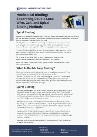 Mechanical Binding Separating Double Loop Wire, Coil, and Spiral Binding Methods
