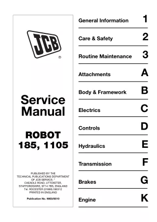 JCB 1105, 1105HF ROBOT Service Repair Manual SN 746001 to 746999 and 804000 to 804458