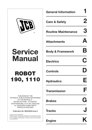 JCB 1110 Robot Service Repair Manual SN：888000 Onwards