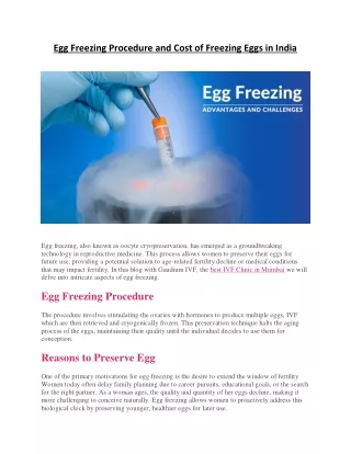 Egg Freezing Procedure and Cost of Freezing Eggs in India