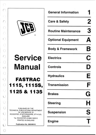 JCB 1115S FASTRAC Service Repair Manual SN：00737001-00737999