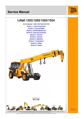 JCB 1253, 1202, 1553, 1554 Liftall Service Repair Manual From 6600001 To 6600785