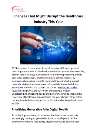 Changes That Might Disrupt the Healthcare Industry This Year