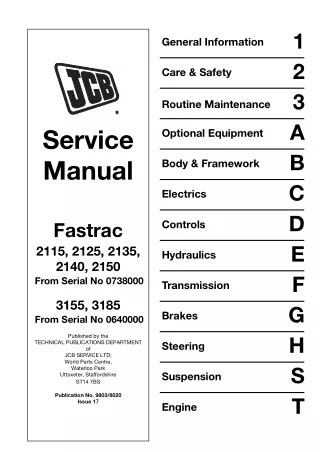 JCB 2115 FASTRAC Service Repair Manual SN：00738011-00738959
