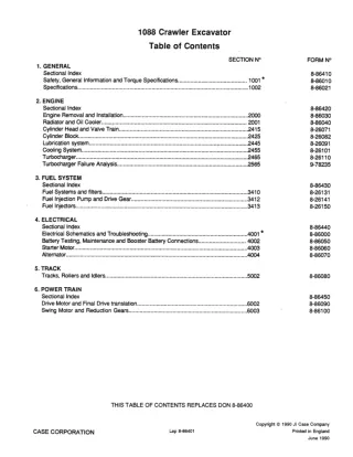 CASE 1088 Crawler Excavator Service Repair Manual