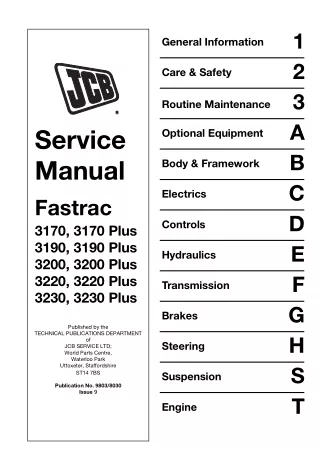 JCB 3170 FASTRAC Service Repair Manual SN：00643430-00644999