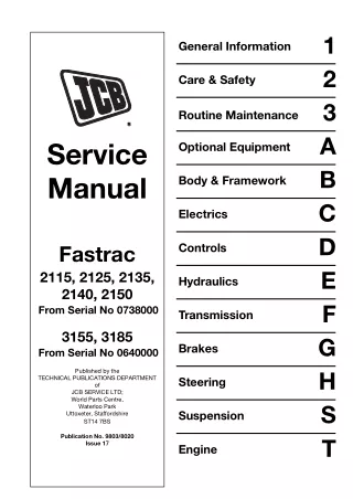 JCB 3185ABS FASTRAC Service Repair Manual SN：00642001-00643010