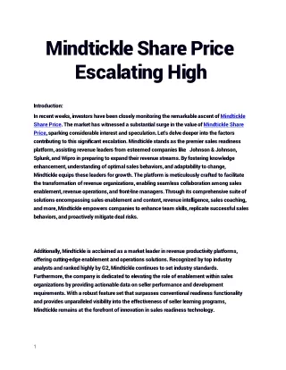 Mindtickle Share Price Now at Record HighShiva Pharmachem Share Price Escalating