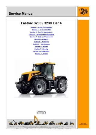 JCB 3200 Tier 4 Fastrac Service Repair Manual (Serial No. From 1272500 To 1279999)
