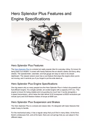 Hero Splendor Plus Features and Engine Specifications