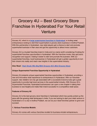 Grocery 4U – Best Grocery Store Franchise In Hyderabad For Your Retail Venture