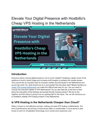 Elevate Your Digital Presence with Hostbillo's Cheap VPS Hosting in the Netherlands