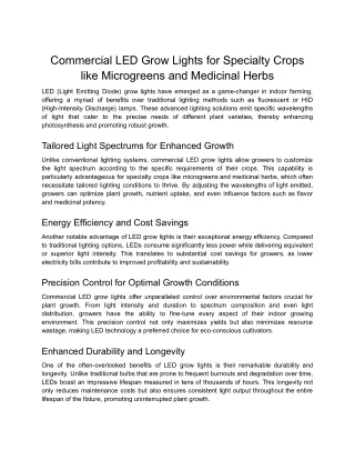 Commercial LED Grow Lights for Specialty Crops like Microgreens and Medicinal Herbs