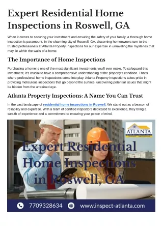 Expert Residential Home Inspections in Roswell, GA