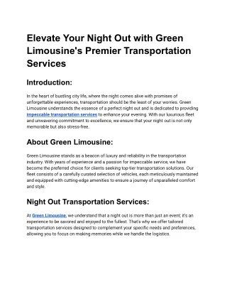 Elevate Your Night Out with Green Limousine's Premier Transportation Services