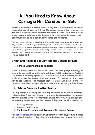 All You Need to Know About Carnegie Hill Condos for Sale