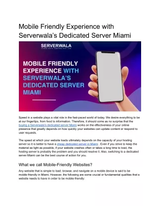Mobile Friendly Experience with Serverwala’s Dedicated Server Miami