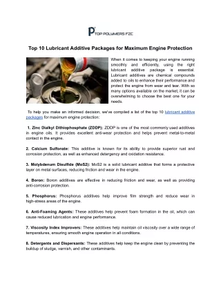 Top 10 Lubricant Additive Packages for Maximum Engine Protection