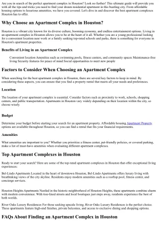 The Ultimate Guide to Finding the Best Apartment Complex in Houston
