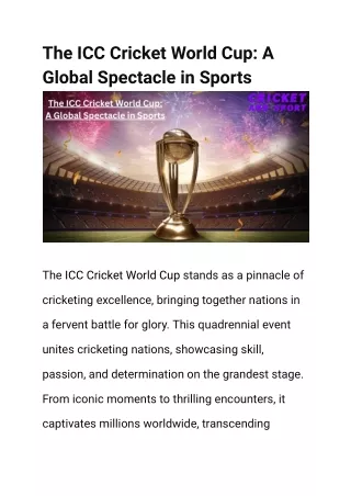 The ICC Cricket World Cup A Global Spectacle in Sports