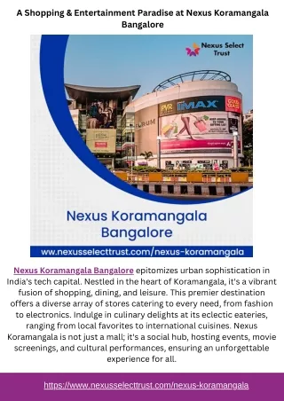 A Shopping & Entertainment Paradise at Nexus Koramangala Bangalore