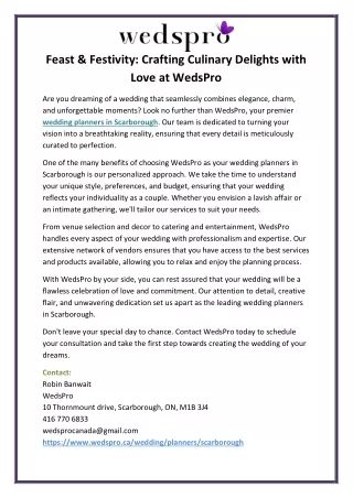 Feast & Festivity: Crafting Culinary Delights with Love at WedsPro